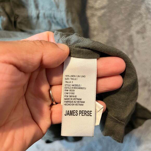James Perse 100% Linen Drawstring Shirt Dress Greystone Sage Green Size 3 Large - Picture 5 of 7